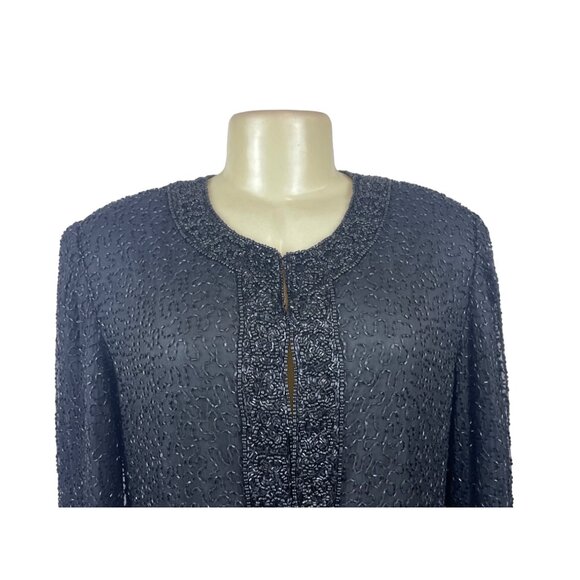 Vintage Lawrence Kayan Women's Black Silk Beaded Blazer Sweater Sz- L - Picture 4 of 6